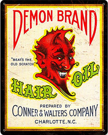 Heavy Metal Sublimation Process Sign, measures: 12" x 18" & weighs apox. 2 lbs. With holes for easy mounting. This is a Special Order sign that normally takes from 2-3 weeks to ship. &;From the Barber Shop and Shoe Shine Memories licensed collection, this Demon Brand Hair Oil Vintage Metal Sign measures 12 inches by 15 inches and weighs in at 2 lb(s). Hair tonic has some basic magical properties. One of which is to make the Gentleman more presentable to his lovers or lovers to be!! All Barbers know by definition that a Gentleman is nothing more than a Wolf with patience. So having a Hair Oil that will stand up to these rigors of Courtship is a first priority. Demon Hair Oil was intended to be the Gentleman’s Hair oil, powerful enough to hold down any budding demon horns, yet patient enough to last the day! A wild and crazy metal sign for sure! This Vintage Metal Sign is hand made in the USA using heavy gauge American steel. The price for shipping on this product is calculated for the 48 contiguous United States, Alaska, Hawaii and all other countries will require additional shipping cost. We do not have the option to add any charges to your credit card, so once we have an accurate shipping cost we will contact you and explain how to cover the additional shipping cost, If at that point you feel it is too much, we can send a refund to your credit card for the full amount of your purchase. Thanks