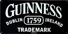 GUINNESS TRADE MARK BLACK VINTAGE TIN SIGN.  HAS HOLES IN EACH CORNER FOR EASY MOUNTING, MEASURES 14" X 7"