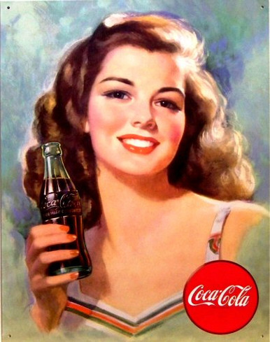 Photo of COKE BRUNETTE SIGN, THIS BEAUTIFUL YOUNG GIRLS PHOTO'S ON COKE ADDS GOES BACK TO THE FORTIES, GREAT COLOR AND DETAIL