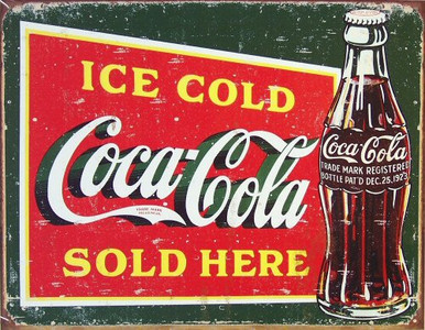 Photo of COKE ICE COLD GREEN COCA-COLA SIGN WITH AN UNUSUAL DARK GREEN BACKGROUND IS GIVEN THAT OLD TIME LOOK