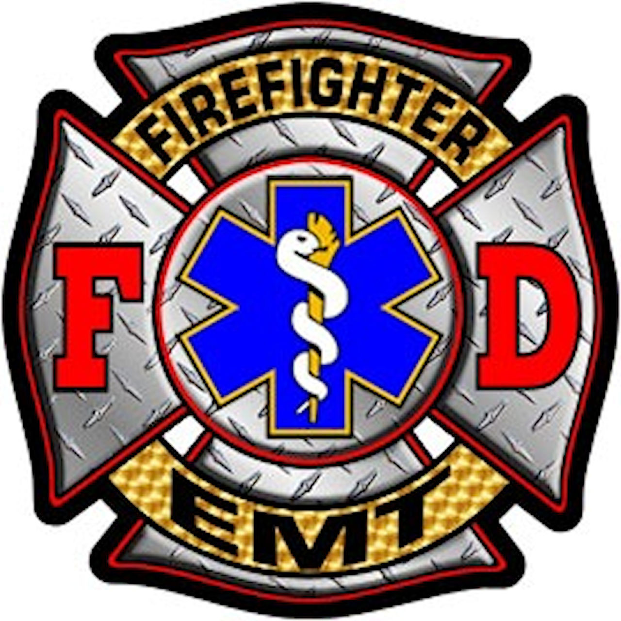 Firefighter Emt Maltese Cross Star Of Life Symbol 12 X 12