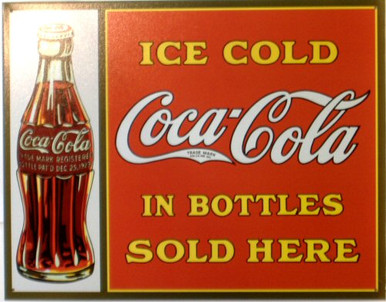 Photo of COKE SOLD IN BOTTLES HAS THAT MUTED OLD TIME LOOK WITH GREAT DETAILS IN THIS SIGN