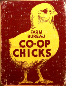Photo of FARM BUREAUCO-OP CHICKS SIGN IN OLD FASHION COLORS AND DETAIL
