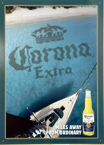 Photo of CORONA SAILBOAT BEER SIGN, A VIEW FROM THE CROWS NEST BEAUIFULLY DONE AD GREAT COLOR AND DETAIL