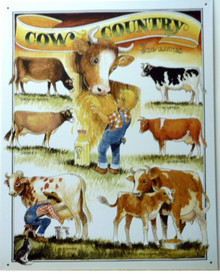 Photo of COWS - BATES  COW COUNTRY SIGN WITH GREAT DRAWINGS OF DIFFERENT COW BREEDS WARM RICH COLORS AND VERY NICE GRAPHICS