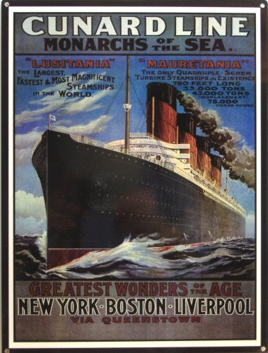 Photo of CUNARD LINE TRAVEL POSTER ENAMEL SIGN RICH COLORS AND GRAPHICS