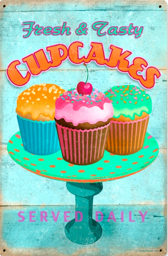 Photo of CUPCAKES, FRESH & TASTY  SERVED DAILY THIS ENAMEL SIGN HAS SUPER RICH COLORS AND VERY NICE GRAPHICS