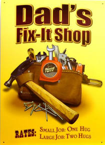 Photo of DADS FIX IT SHOP WITH TOOL POUCH, RATES SMALL JOBS ONE HUG, LARGE JOBS, TWO HUGS  GREAT COLORS NICE GRAPHICS
