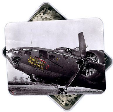 KNOCK-OUT DROPPER BOMBER NOSE ART 130 PC PUZZLE & TIN GIFT SET IN METAL BOX WITH DECORATED LID S/O