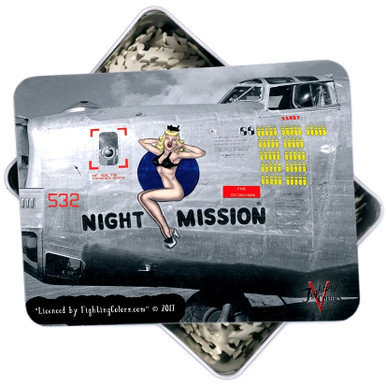 NIGHT MISSION B-17 NOSE ART 500 PC PUZZLE & TIN GIFT SET IN METAL BOX WITH DECORATED LID S/O