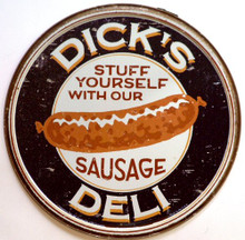 Photo of DICK'S SAUSAGE, STUFF YOURSELF?DEEP COLORS AND NICE GRAPHICS ADD TO THIS DUEL MEANING SIGN