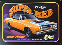 Photo of DODGE  SUPER BEE SIGN THIS RED CAR WITH SUPER WIDE RACING STRIP HAS THE SIX PACK ADVERTISED..GREAT GRAPHICS AND RICH COLORS