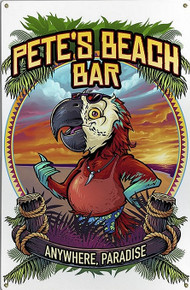 PETE'S BEACH BAR RETRO METAL PARROT SIGN S/O*