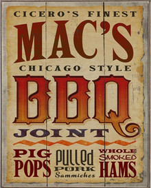 MAC'S BBQ JOINT WESTERN LOOK BIRCH WOOD PRINT S/O*
