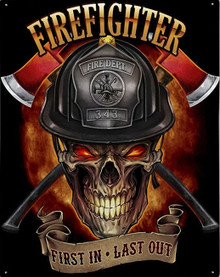 FIREFIGHTER CROSSBONES  METAL SIGN S/O*