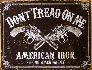 Photo of DON'T TREAD ON ME - AMERICAN IRON SHOWS CROSSED REVOLVERS AND SECOND AMENDMENTS, THE GRAPHICS AND DETAIL MAKE IT LOOK A 100 YEARS OLD