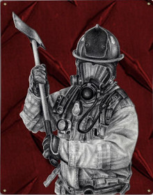 RED FIRE AXE, FIREFIGHTERS METAL SIGN S/O*