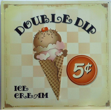 Photo of DOUBLE DIP ICE CREAM CONE FOR 5 CENTS, OLD TIME COLORS AND DETAIL MAKE THIS SIGN LOOK TO BE MUCH OLDER