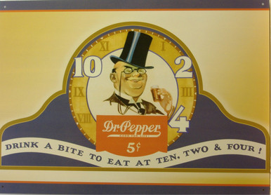 DR. PEPPER SIGN, OLD TIME GRAPHICS, DRINK A BITE TO EAT AT 10, 2, AND 4.  (NOT SURE ON THAT ADD???)