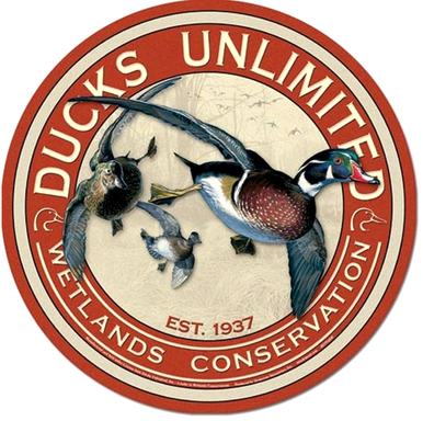 Photo of DUCKS UNLIMITED ROUND SIGN, WARM COLORS AND GREAT DETAIL