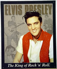 Photo of ELVIS PROTRAIT WITH OTHER PICTURES IN THE BACKGROUND?THE KING OF ROCK 'N' ROLL SIGN HAS VERY NICE COLORS AND DETAILS