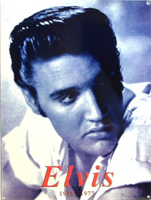 Photo of ELVIS AS A YOUNG MAN ON THIS BLACK AND WHITE PORCELAIN SIGN HAS DEEP COLORS AND DETAILS