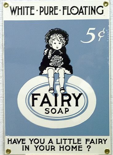 Photo of FAIRY SOAP PORCELAIN SIGN ASKS THE QUESTION "DO YOU HAVE A LITTLE FAIRY IN YOUR HOME?  NICE DETAIL, COLOR AND GRAPHICS