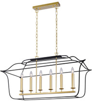 6 Light Island/Pool Table Chandelier with Satin Gold & Black Finish