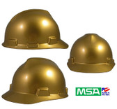 MSA Metallic Gold V-Gard Hard Hats with Ratchet Suspension. pic 1