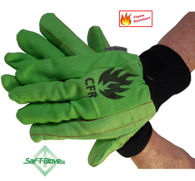 18 Ounce Cotton Corded Green FR Oilfield Gloves Pic 1
