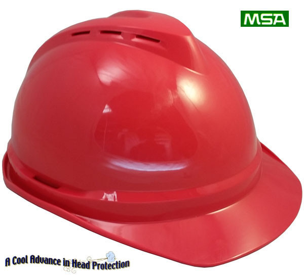 MSA Advance Red Vented Hard Hats with Ratchet Suspensions