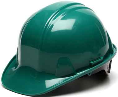 Pyramex 4 Point Cap Style Hard Hats with RATCHET Suspension Green - Oblique View