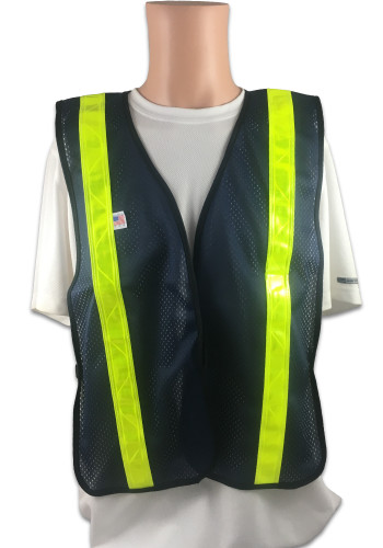 Soft Mesh Navy Blue Vests with Lime Stripes Front View