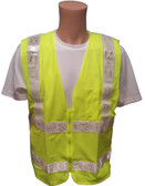 ANSI 2004 SLEEVED Class 3 Double Stripe MESH LIME Safety Vests - Silver Stripes