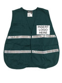 Green Incident Command Safety Vests, Silver Stripes w/ Clear Pocket Front pic 1