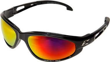 Wolverine (Dakura) Safety Glasses ~ Black Frame ~ With Aqua Precision Red Mirror Lens Main