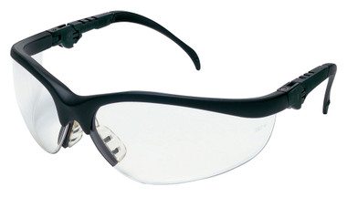 Crews Klondike Plus Safety Glasses ~ Black Frame, Ratchet Temple ~ Clear Anti-Fog Lens