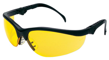 Crews Klondike Plus Safety Glasses ~ Black Frame, Ratchet Temple ~ Amber Lens