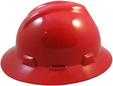 MSA V-Gard Full Brim Hard Hats with Fas-Trac Suspensions Red