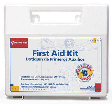 OSHA Compliant First Aid Kits ~ 10 Person, 62 Piece Bulk Kit, Plastic Case with Dividers