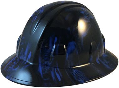 Hades Skull Blue Hydro Dipped Hard Hats Full Brim Style - Oblique View