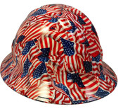 USA Wavy Flag Hydro Dipped Hard Hats Full Brim Style