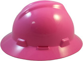 MSA V-Gard Full Brim Hard Hats with Fas-Trac Suspensions Hot Pink Left side