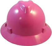 MSA V-Gard Full Brim Hard Hats with Staz On Suspensions Hot Pink Front