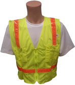 Lime MESH Surveyors Safety Vest with Orange Stripes and Pockets