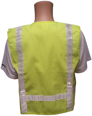 Lime Surveyors Safety Vest with Silver Stripes and Pockets Front