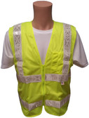 ANSI 2004 Sleeveless Class 2 Double Stripe LIME Mesh Safety Vests - Silver Stripes Front