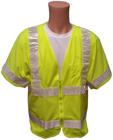 ANSI 2004 SLEEVED Class 3 Double Stripe LIME Safety Vests - Silver Stripes Main 