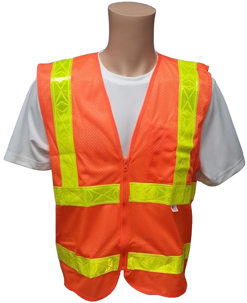 ANSI 2004 SLEEVED Class 3 Orange Mesh Safety Vests, Size Medium