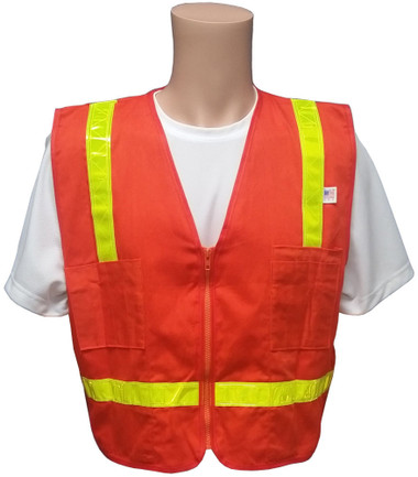 Surveyors Safety Vest Orange with Lime Stripes Front View